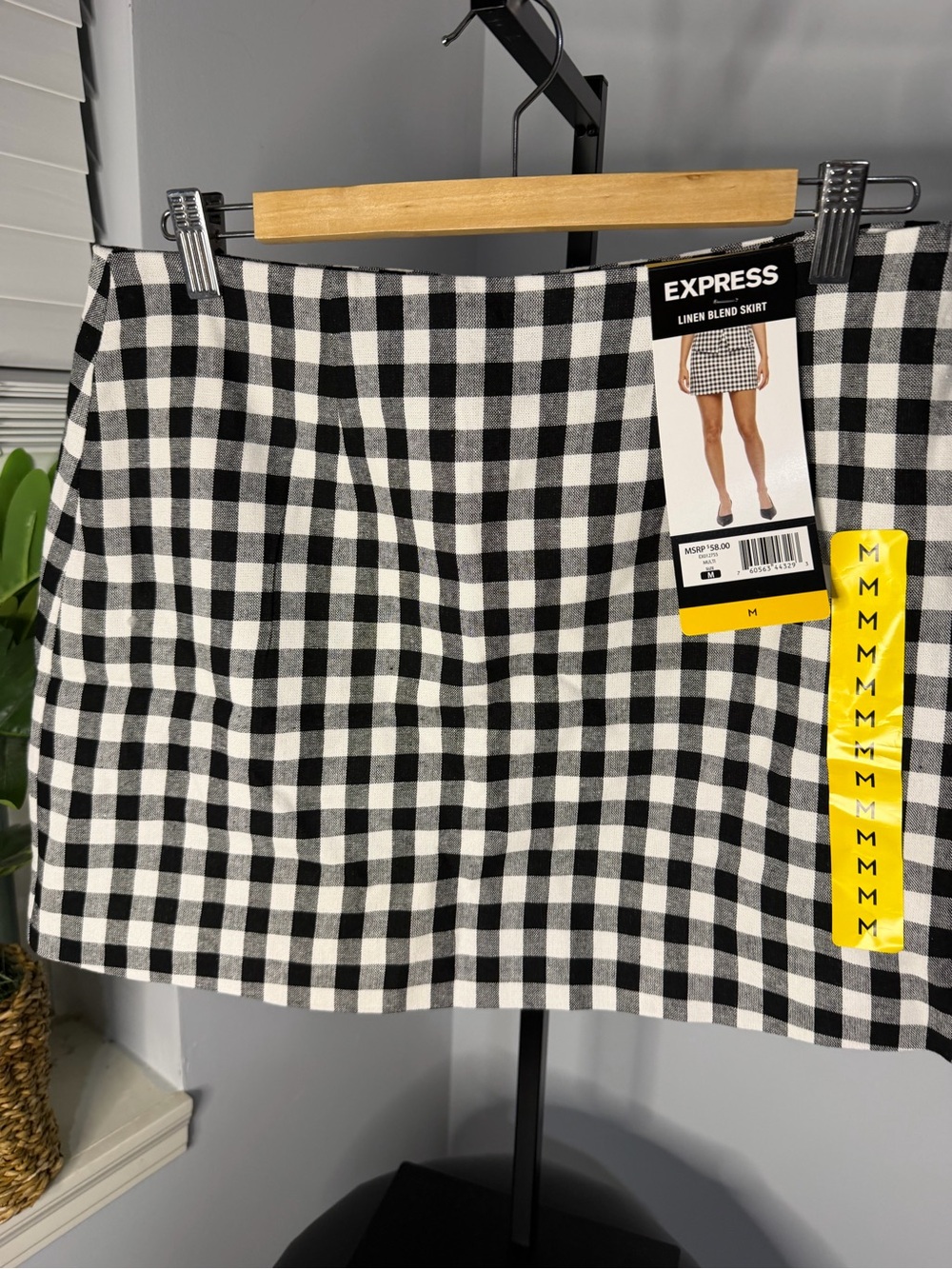 Express Black and White Gingham Mini Skirt - Linen Blend